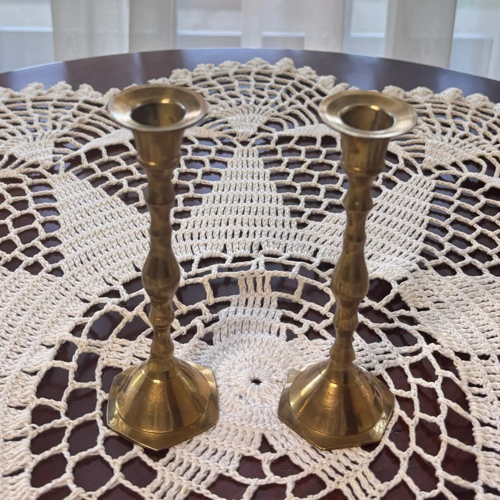 Brass Candle Holders Elegant Gold Vintage MCM Antique Boho Cottage Home Decor
